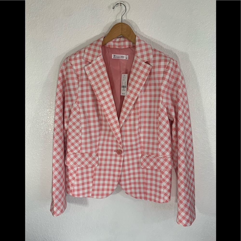 NWT 7th Ave. New York & Co. pink/White Check Blazer